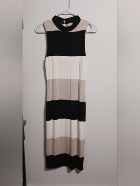 Bebe Striped Colorblock Mock Neck Maxi Dress Size S Y2K